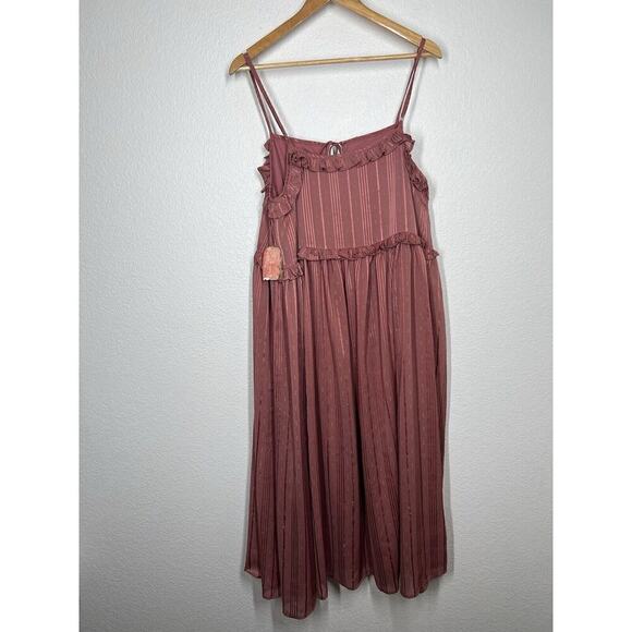 Arula Chiffon Ruffled Midi Dress Size A 1X Metallic Stripe Rose - Picture 5 of 8